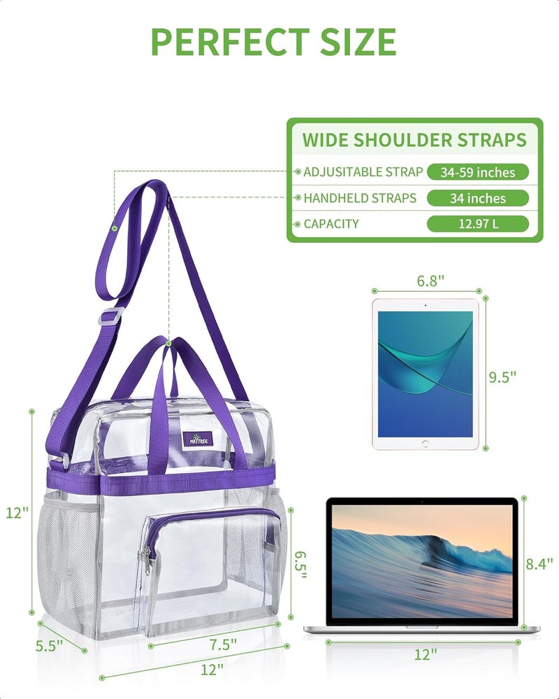 MAYTREE Clear Bag for Stadium Events 12×6×12 Clear Tote Lunch Bag with Reinforced Straps for Work and Sporting Events, Purple - Image 2